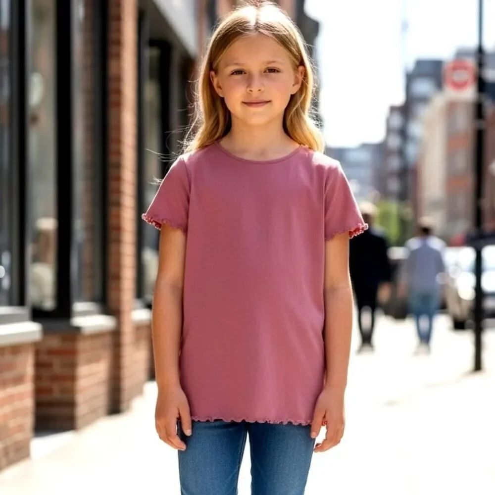 Old Navy Girls Lavender V-Neck Short Sleeve w/Scalloped Edges Top - Size: L